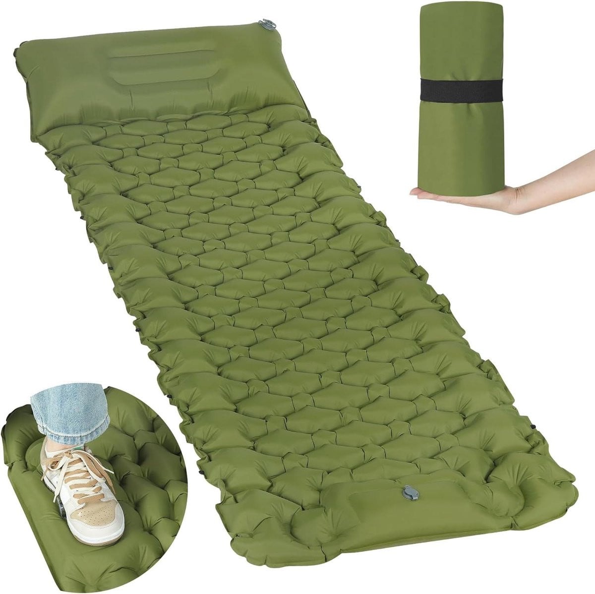 Zelfopblazende campingmat met 2 ventielen - Ultralicht en waterdicht opblaasbaar matras voor outdoor - Inclusief kussen en draagtas
