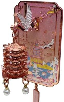 Inspired Living Yellow Crane Tower LED Fridge Magnet Chinese Souvenir With Cherry Blossom Light Up Design a