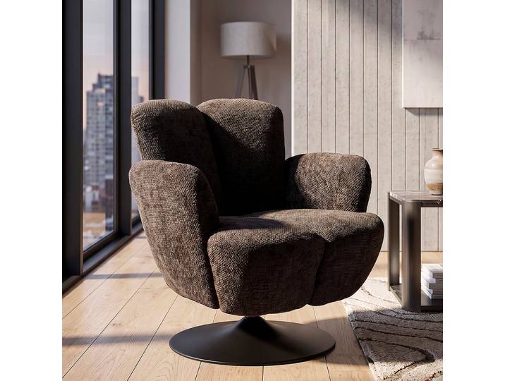 Fauteuil pivotant Jesse tissu chenille Noir