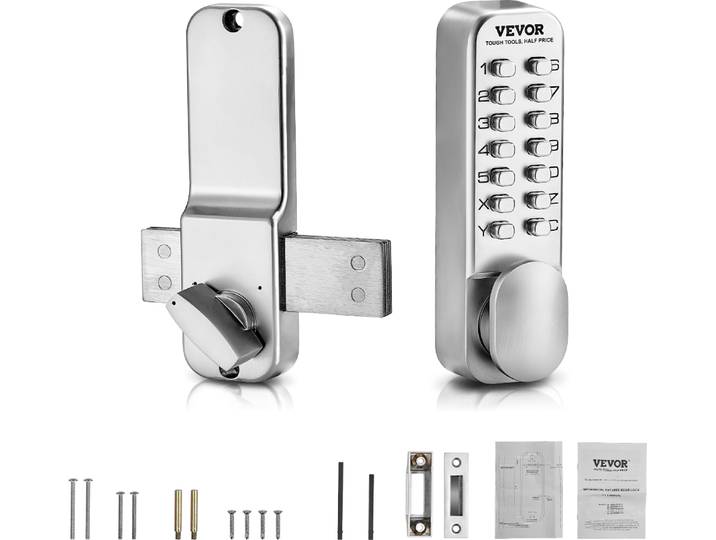 VEVOR serrure mécanique sans clé avec clavier d'un côté (14 touches)\, serrure de porte sans clé avec bouton rotatif\, serrure à code pour maison bureau clôture extérieure cour argent (porte de 35-65 mm d'épaisseur)