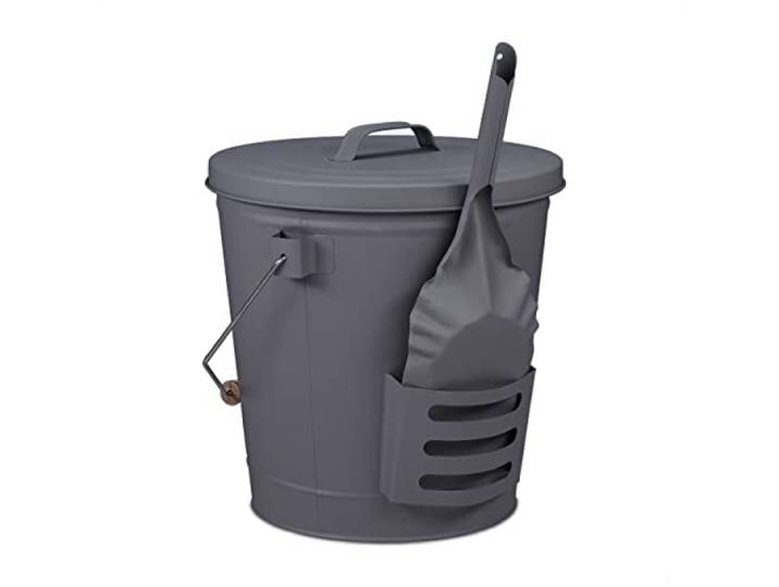 Relaxdays Seau à Cendres\, avec Couvercle\, 19 litres\, poignée de Transport\, bac à Charbon\, cheminée & Barbecue\, Gris