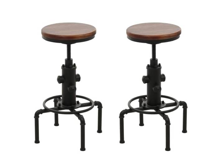 PROREGAL 2er-Set Barhocker Sitzhöhe 61-85cm Braun Barstuhl Tresenhocker höhenverstellbar drehbar Fußablage Industrial Eisen Massiv-Holz