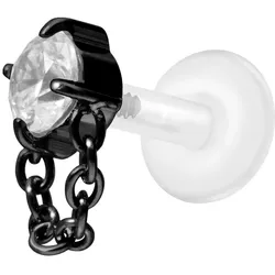 PTFE Labret mit Innengewinde + Titan-Aufsatz KRISTALL + KETTE