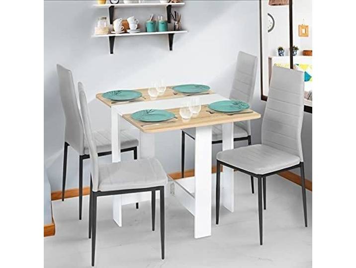 Table Extensible Salle à Manger - Yipeema - Blanc/Chêne - Moderne Scandinave - 2-4 Personnes
