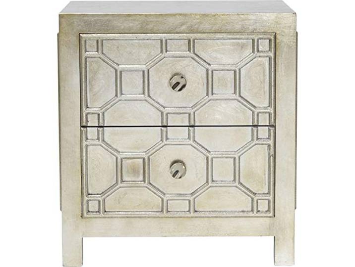 Kare Kommode Alhambra Klein, kleines Nachtkästchen, Schlafzimmer - Kommode mit 2 Schubladen, silber lackierter Holzschrank, (H/B/T) 65x59x38cm