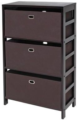 Winsome Wood Torino 4-PC Set Storage Shelf w/ Black Fabric Baskets
