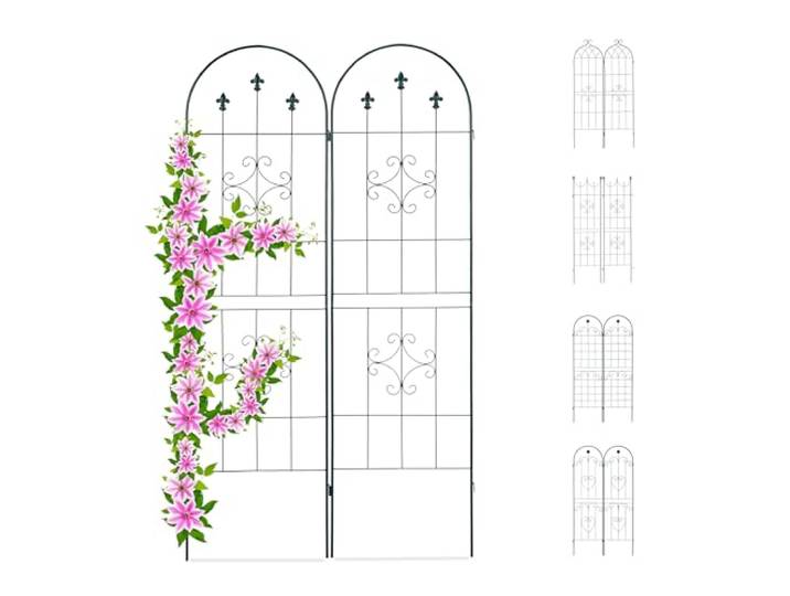 Relaxdays Treillis Jardin Fer Set de 2 clôture Plante grimpante Grille Fleurs Arceau Rosier 180 x 50 cm D\, Vert foncé
