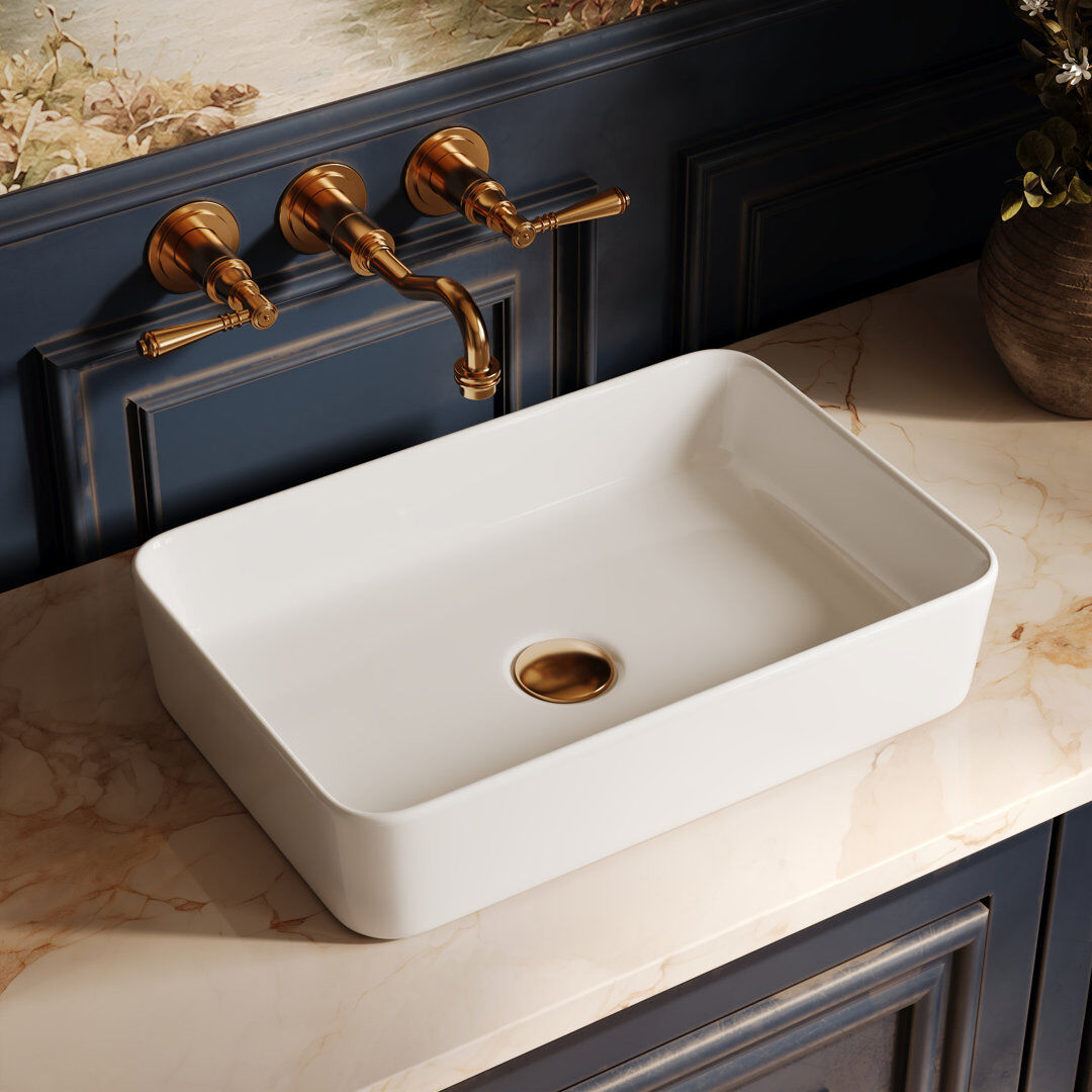 DeerValley 505 x 340 x 110mm Ceramic Rectangular Countertop Basin Bathroom Sink White 340mm W