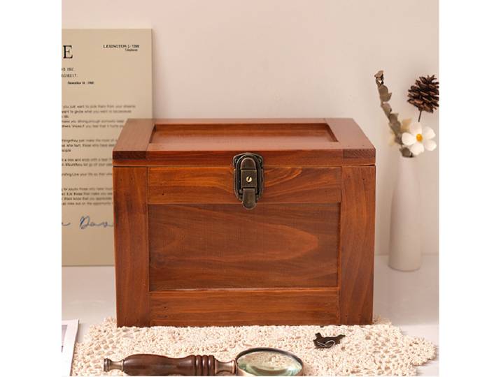 Boîte de rangement vintage en bois avec serrure et couvercle, certificat anti-poussière, antique, cosmétiques et articles divers