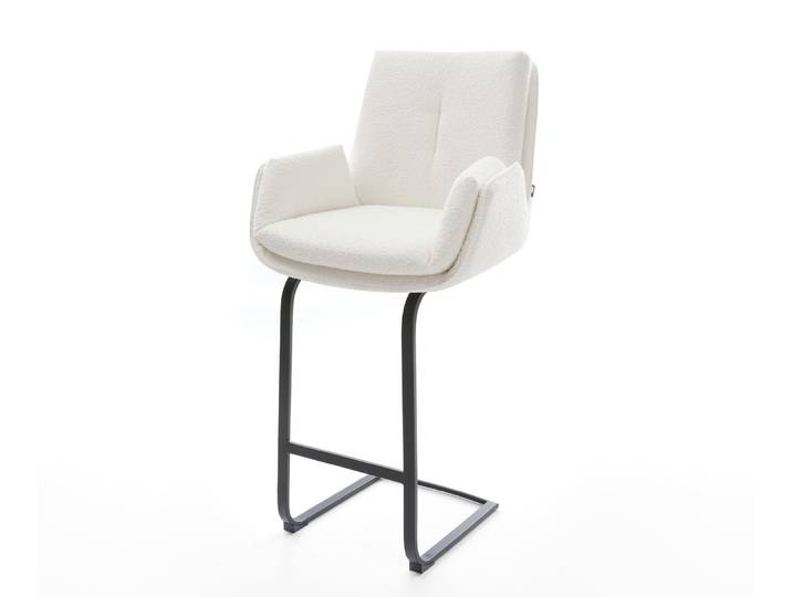 Chaise de bar Clea Flex Bouclé Crème blanc Pied cantilever plat noir Noir