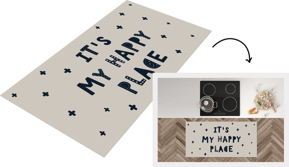 Keukenloper Vinyl It's my happy place 120 x 60 cm