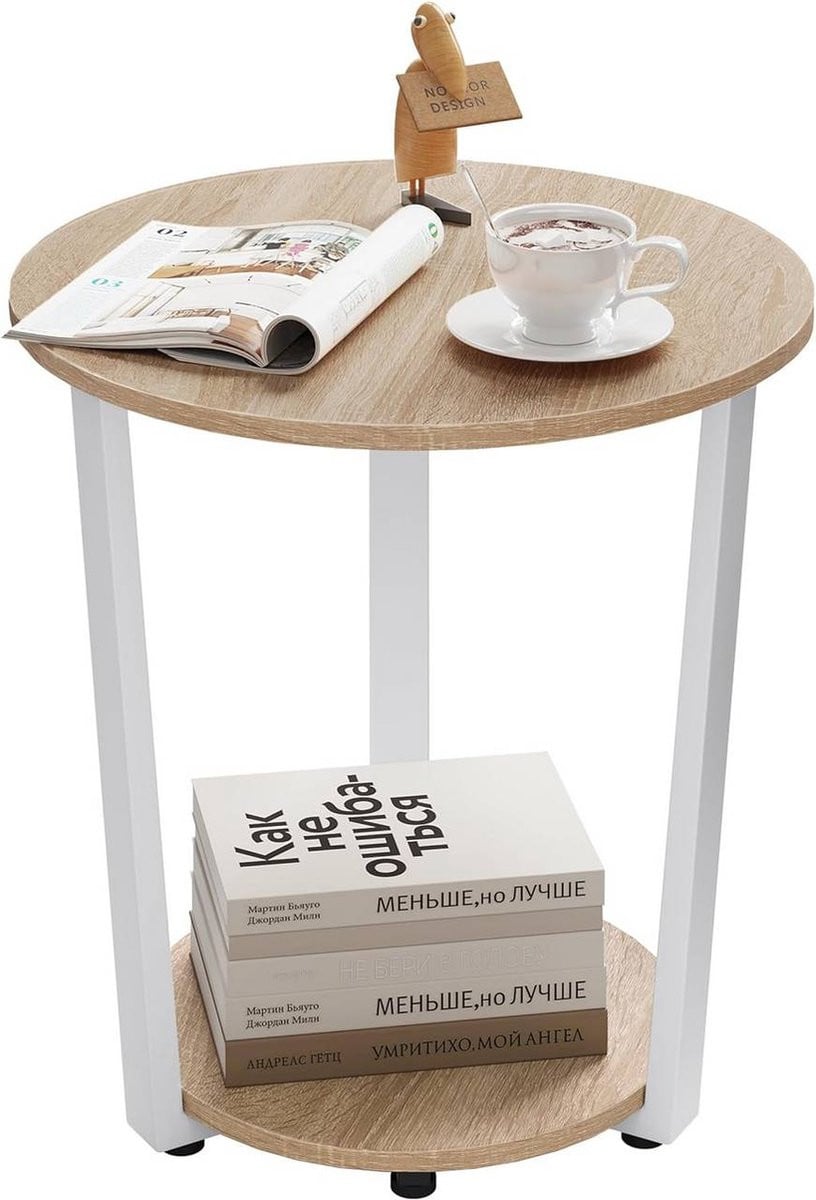 BukkitBow Ronde Salontafel met 2 planken, Licht Eiken en Zwart Metaal