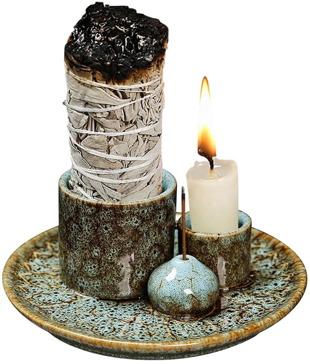 Omgoods Handgemaakte Keramische Wierookhouder Set voor Meditatie