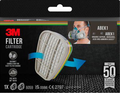 3M Filterpatrone 6059, Schutzklasse ABEK1, für 3M wiederverwendbare Halb-Atemschutzmasken Serie 6000, austauschbar, Packung mit 1 Paar