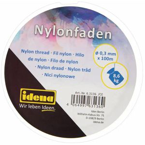 Idena Nylonfaden 63136, auf Spule, transparent, Ø 0,3 mm x 100 m, Tragkraft bis 8,6 kg
