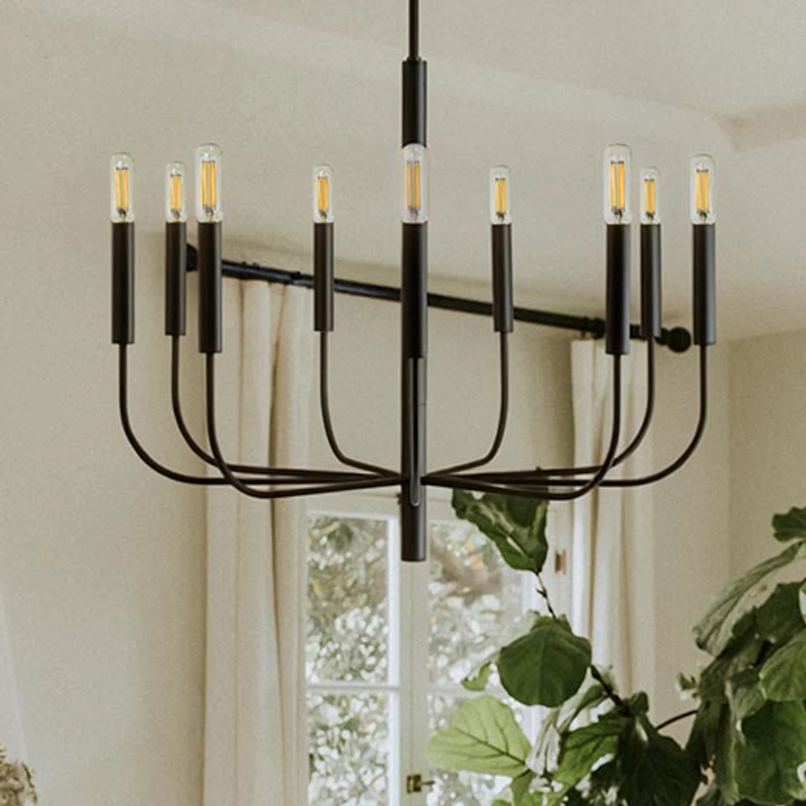 Feiss Brianna kroonluchter, zwart, Ø 84 cm, 9-lampig, metaal