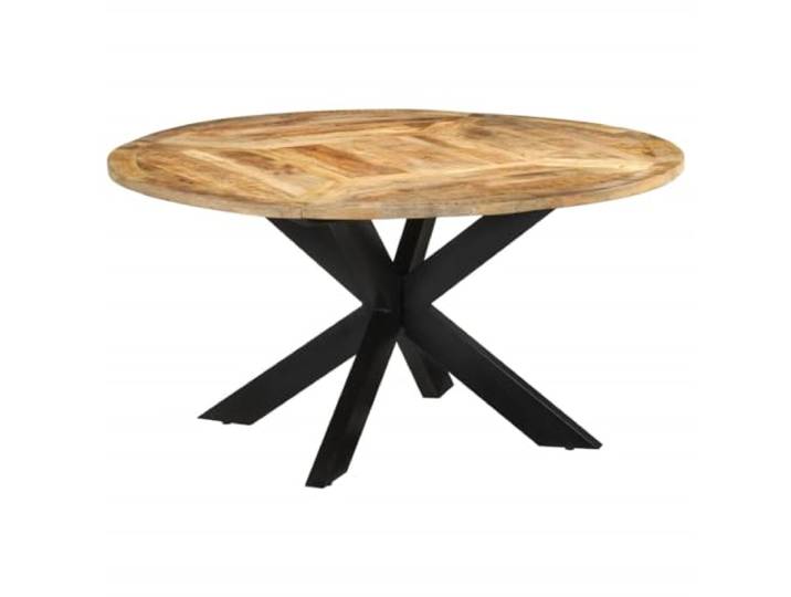 HEFZGDB Massiver Esstisch aus Mangoholz Ø150x76 cm mit Vintage-Charme und robustem Metallgestell für Stabilität, praktische Tischplatte, einzigartige Holzmaserung, rustikales Design,