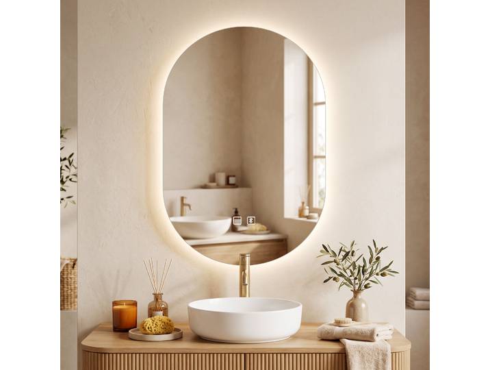 HOMCOM Miroir LED 50x70cm Bluetooth Antibuée Salle de Bain
