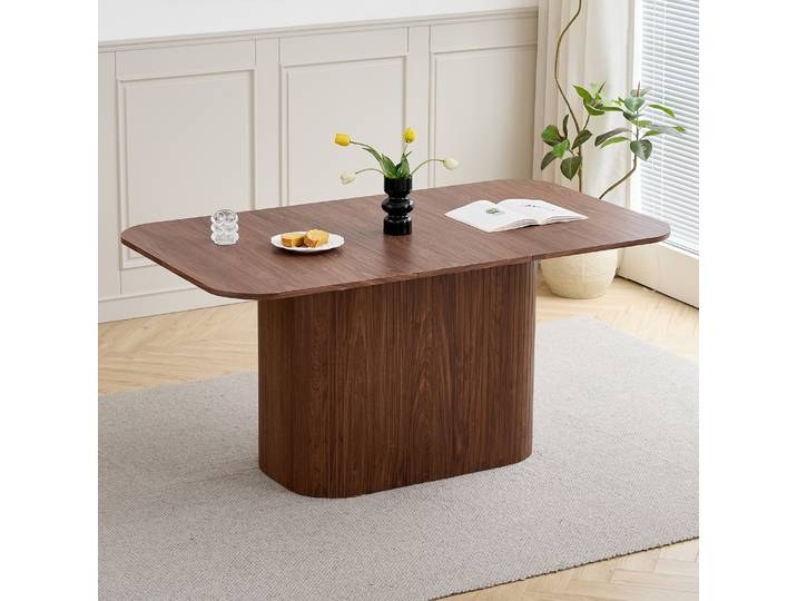 Table à manger nordique en bois massif, table à manger à base ondulée, table de cuisine/à manger simple, pour 4 à 6 personnes