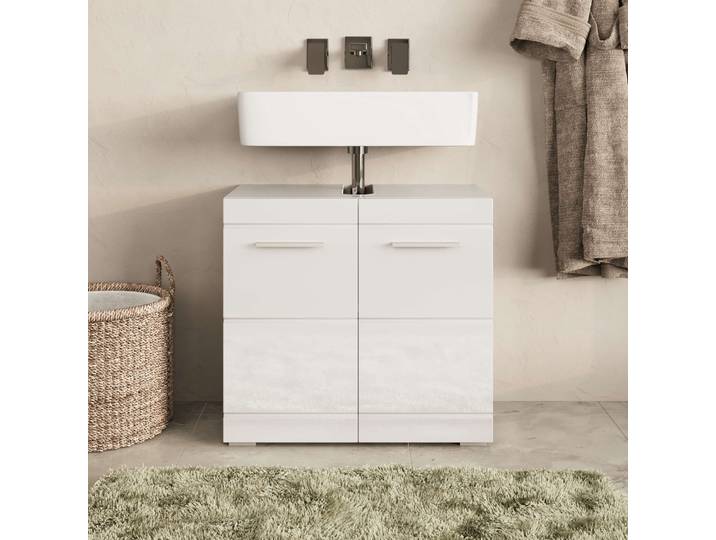 Waschbeckenunterschrank GOODPRODUCT Föhr , weiß, B:60cm H:55,8cm T:33,8cm, FSC-zertifizierter Holzwerkstoff, Schränke, Waschbeckenunterschrank, minimalistisch, zeitlos, hochglänzend