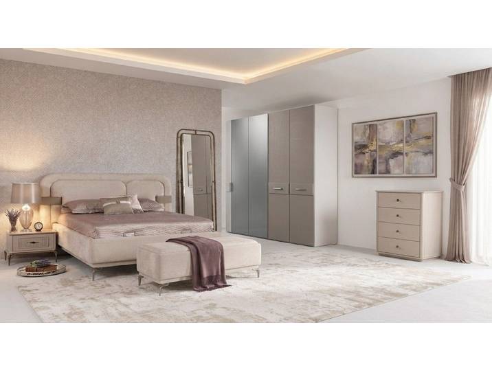 Xlmoebel Komplettschlafzimmer Bett Schrank 2x Nachttisch Kommode Beige Modern Doppelbett