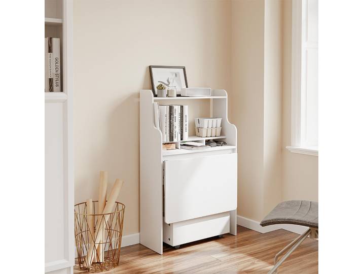SoBuy Table pliante murale Étagères intégrées Blanc Moderne FWT105-II-W