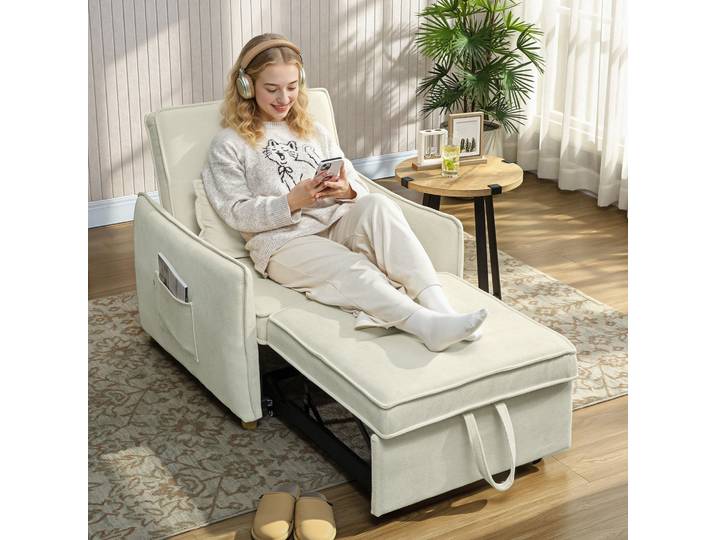 HOMCOM Fauteuil-Lit Convertible 3 en 1 Crème Salon