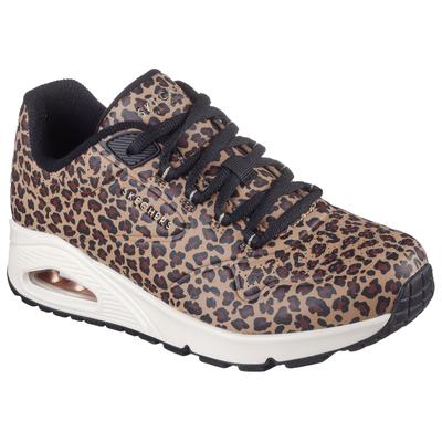 Sneaker SKECHERS "UNO-KAT-NEATO", Damen, Gr. 38, Textil, braun (braun, leo), Lederimitat, Schuhe Sneaker, Leo Sneaker, Schnürschuh mit Air-Cooled Memory Foam, Topseller