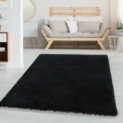 Carpetsale24 Shaggy Hochflor Teppich, 60x110 cm, Schwarz, weich, flauschig, modern, einfarbig, für kleine Räume, Schlafzimmer Flur