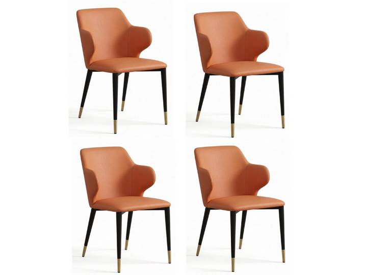 JVmoebel Sitzgruppe Design Esszimmerstühle 4er Set Orange Kunstleder Flügel-Armlehnen, (4-tlg., 4er Set)