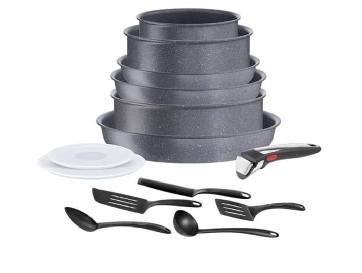 Tefal Ingenio L7669902 Kochgeschirr, 14-teilig, Induktion, Antihaftbeschichtung, stapelbar, spülmaschinengeeignet, Pfannen und Töpfe, Made in France, Natural On