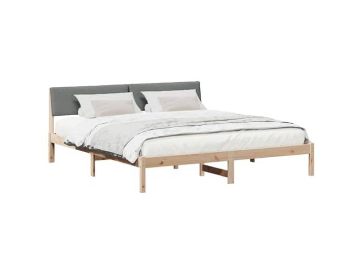 KTHLBRH Plattformbett 200 x 200 cm, Braun und Dunkelgrau Massives Kiefernholz, gepolstertes Kopfteil, Lattenrost, ohne Lattenrost, maximale Belastung 200 kg