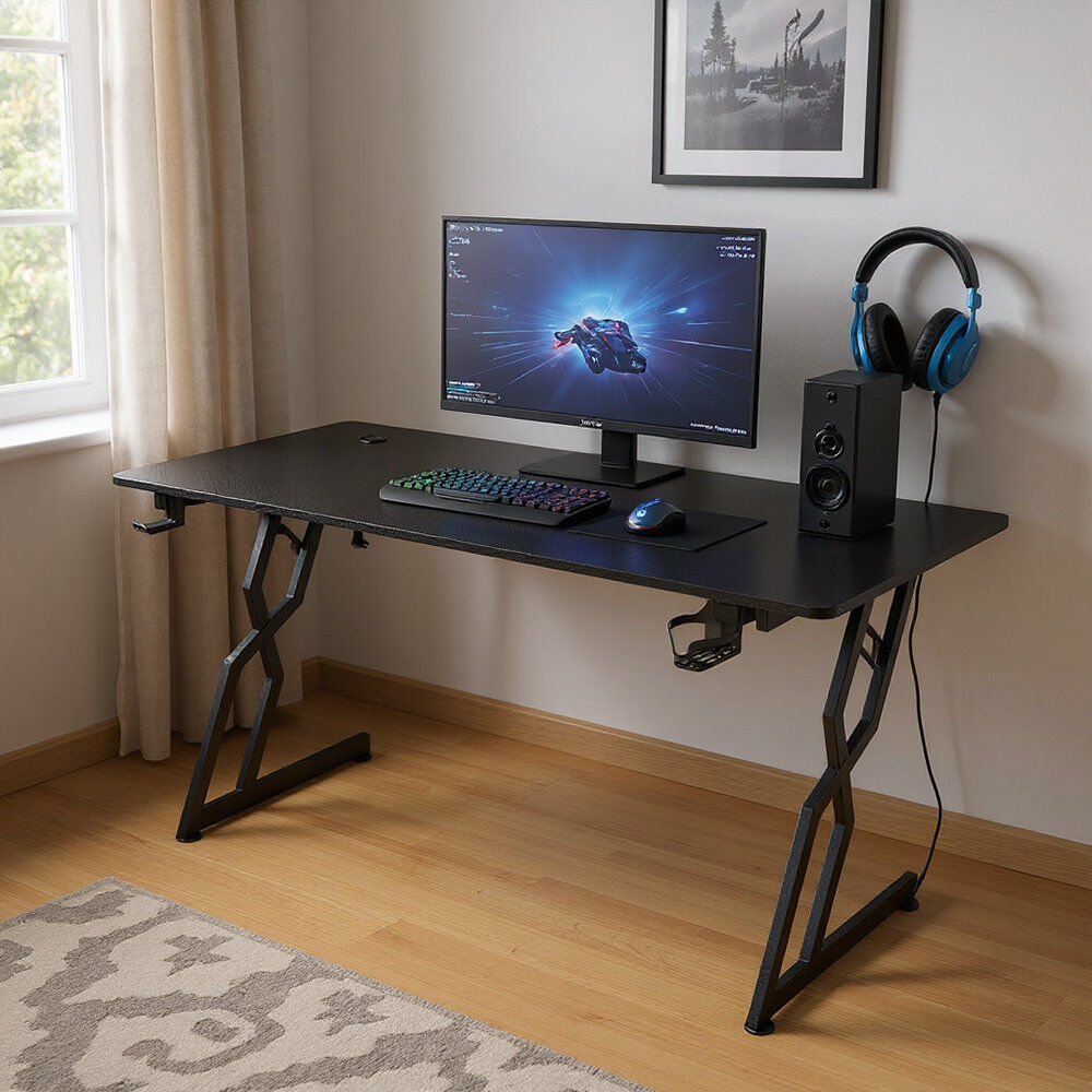 Inbox Zero Steel Computer Desk Black 74cm H x 140cm W x 60cm D