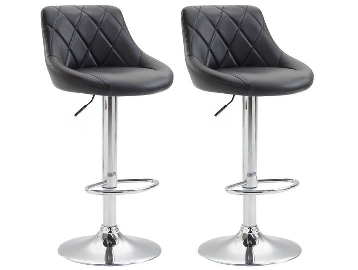 TPFLiving 2er Set Barhocker Lazius Gestell Metall in Chromoptik Kunstleder - Schwarz