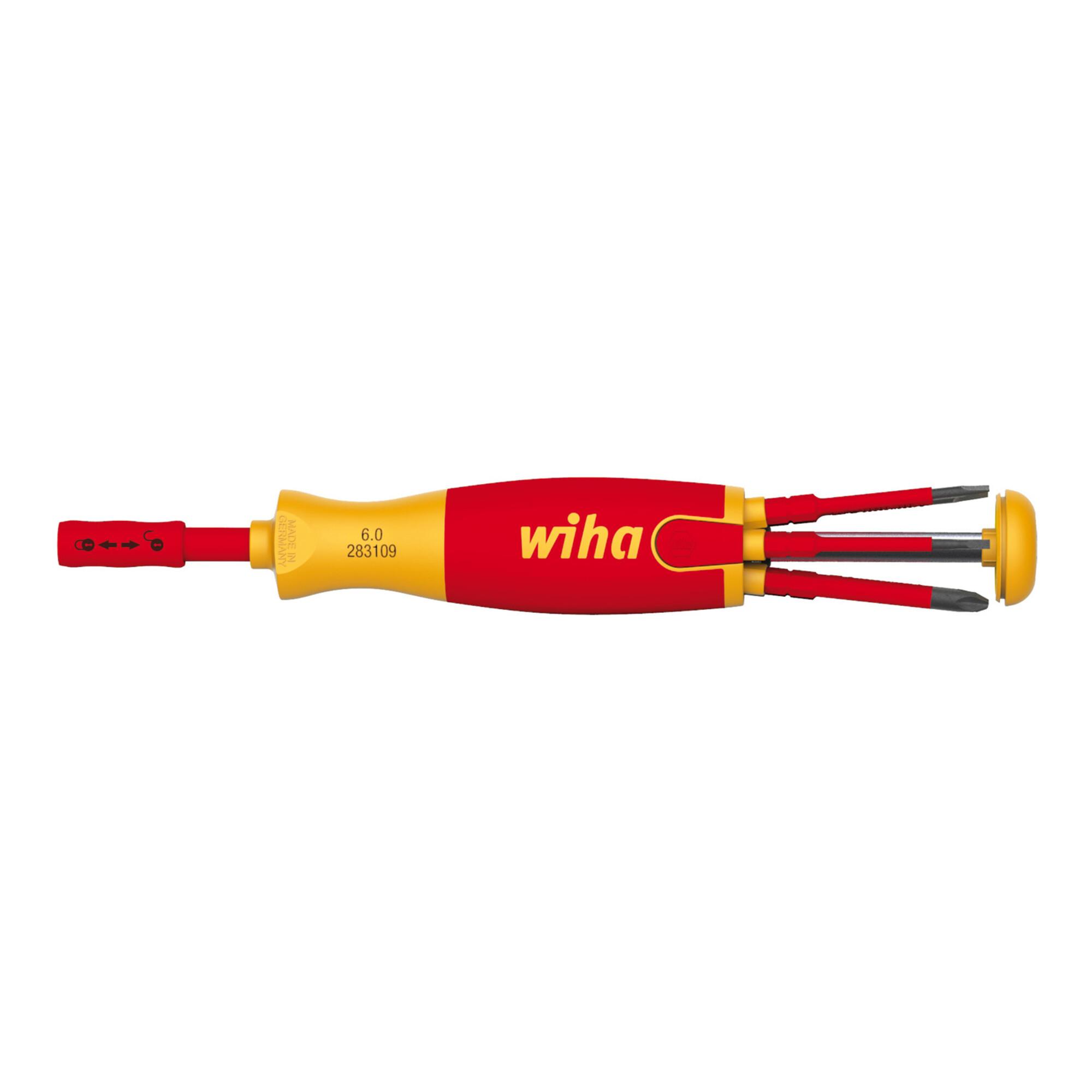 Wiha Schraubendreher mit Bit Magazin LiftUp electric Schlitz, Phillips mit 6 slimBits in Blister (38612)