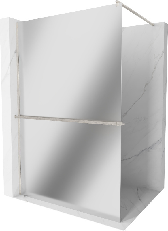 Mexen Kioto+ Duschwand mit Aufhängung Walk-in 110 x 200 cm, Spiegel, gebürstetes Nickel - 800-110-121-97-50