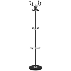 Helloshop26 - Standgarderobe mit Schirmständer schwarz 180 x 37 cm stabil praktisch zeitgenössischer Stil aus schwarzem Eisen