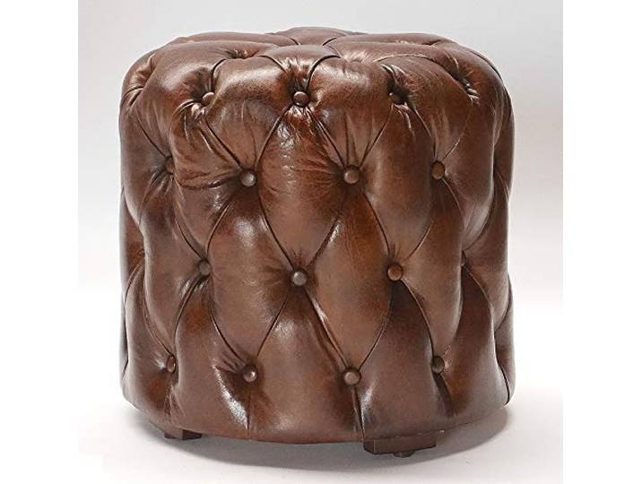 Phoenixarts Chesterfield Echtleder Ottoman Hocker Braun Vintage Leder Fußhocker Pouf Sitzhocker 459