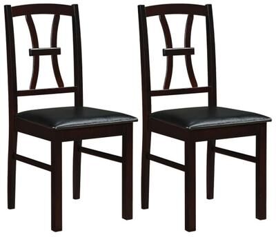 Costway Wooden Dining Chairs Set of 2 with Faux Leather Padded Seat for Kitchen-Brown