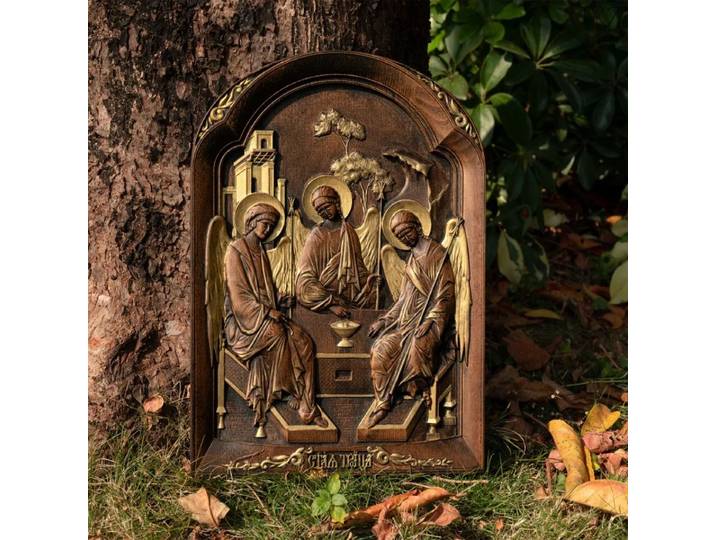 Décoration de maison religieuse de haute qualité, ornement de sculpture sur bois de la saint trinité catholique, décoration murale de la sainte famille