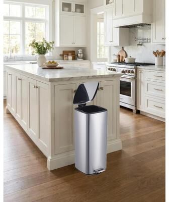 Garvee 8 Gal/30L Square Step Trash Can, Stainless Steel Bin with Inner Bucket for Kitchen, Bedroom, Bathroom, White