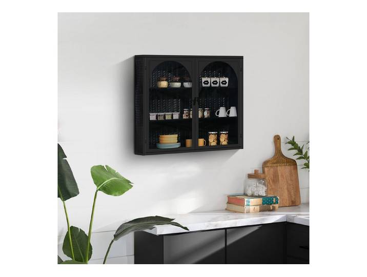 Fine Life Pro Hängeschrank 70CM Glass Doors Modern Wall Cabinet with Featuring Three-tier Storage