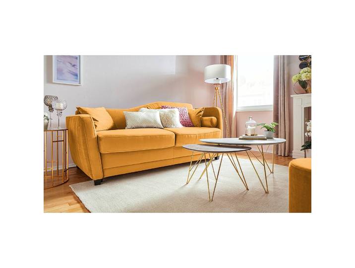 Schlafsofa Teresina mit Matratze Gelb/Maisgelb Samt 192cm Ausrichtung rechts Glamour