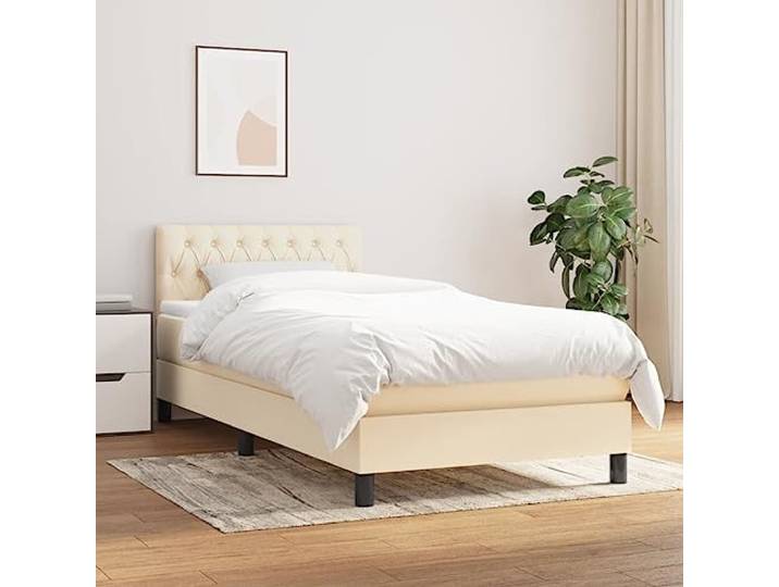 RJPLMFV Bettgestell, Stoff, cremefarben, 90 x 200 cm, mit verstellbarem Matratze mit Taschenfedern, mittlere Unterstützung, atmungsaktiver Stoff, weicher Matratzenschoner