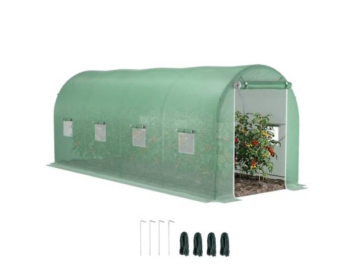 Outsunny foliekas tomatenkas kweekkas folietunnel koude kas met raam groen 500 x 200 x 210 cm