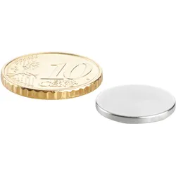 20 Scheibenmagnete aus Neodym, selbstklebend silber | 15 mm x 1,5 mm | 3M 4920