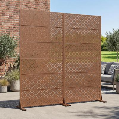Dovelina Privacy Metal Screen Fence Panel Horizontal Stripe Pattern Set of 2
