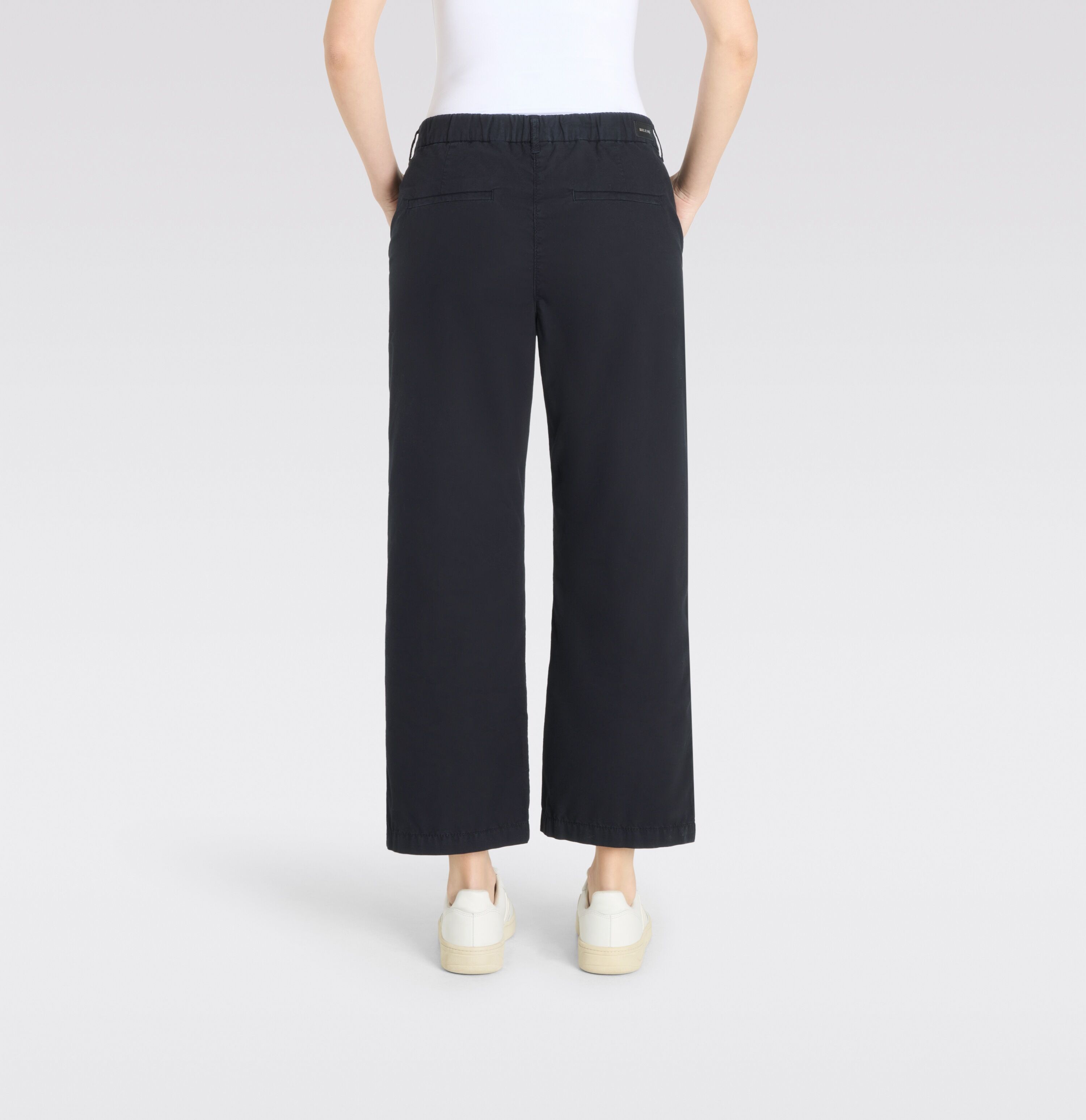 Schlaghose MAC "CARI", Damen, Gr. 34, N-Gr, blau (dunkelblau ppt), Web, Obermaterial: 97% Baumwolle, 3% Elasthan, lang, Hosen Schlaghose dunkelblau ppt 34, N-Gr