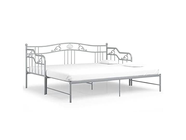 vidaXL Ausziehsofa Bettgestell Ausziehbett Sofabett Tagesbett Schlafsofa Gästebett Bett Metallbett Bettsofa Sofa Couch Grau Metall 90x200cm
