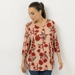 IN-PRINT Shirt, 3/4-Arm V-Ausschnitt Seitenschlitze